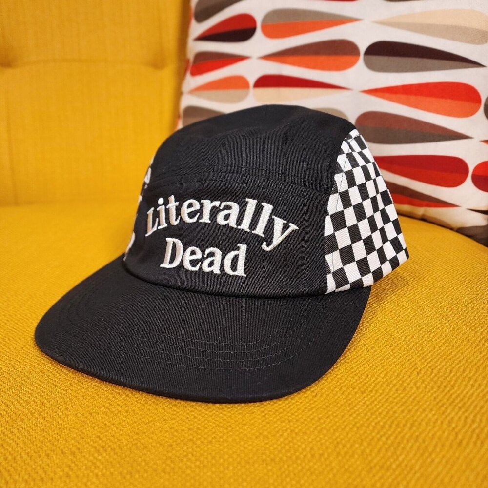 Cakeworthy Literally Dead 5 Panel Halloween Black & White Checker Baseball Cap - Picture 12 of 12